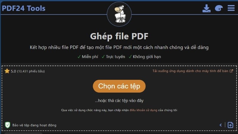 Chọn các tệp bạn muốn ghép Chọn các tệp bạn muốn ghép