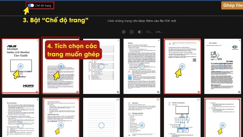 Chọn các trang muốn ghép Chọn các trang muốn ghép