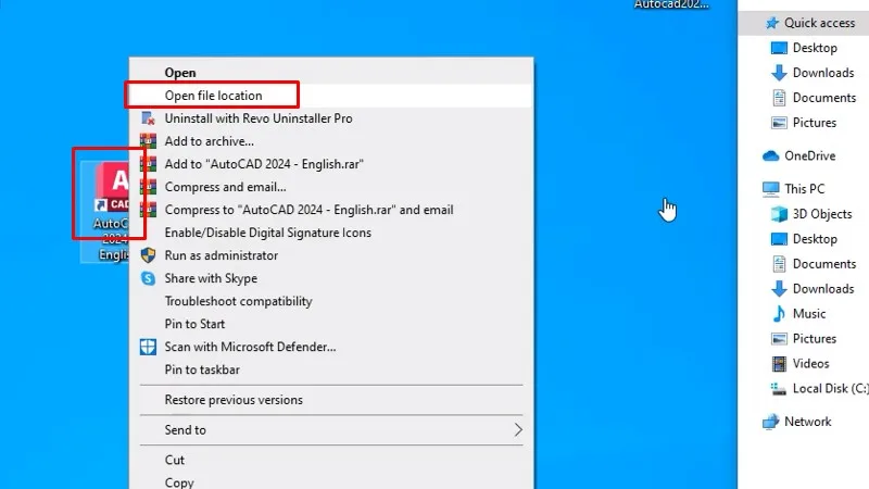 AutoCad 2024 tích hợp tính năng máy học (machine learning) 17 Chuột phải Autocad 2024 chọn open file location