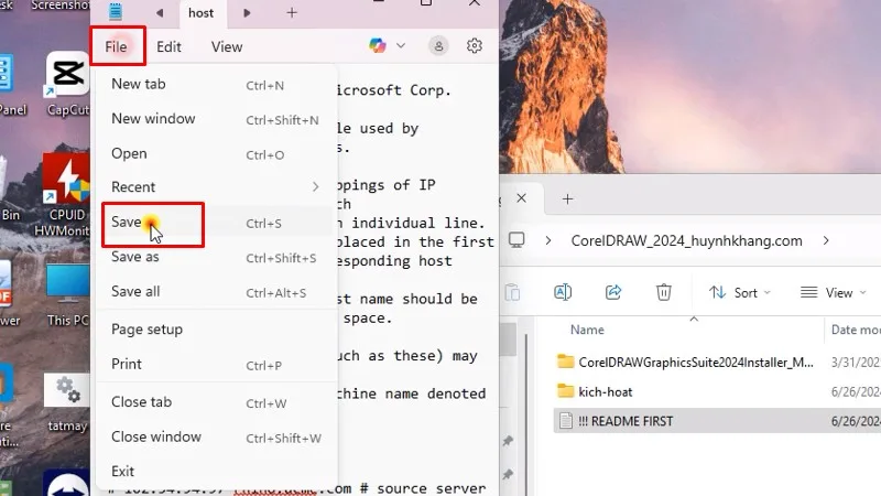 Bấm vào file và chọn Save