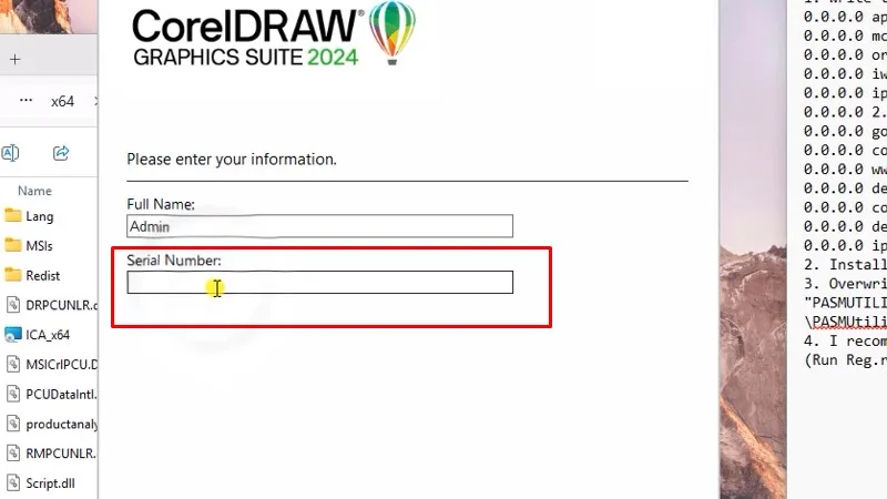 Dán vào ô Serial Number như hình