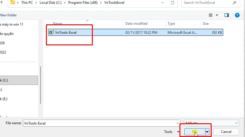 VnTools Excel 2016: Hướng Dẫn Chi Tiết Cài Đặt và Sử Dụng 20 Chọn như hình và bấm OK