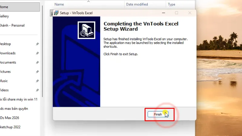 VnTools Excel 2016: Hướng Dẫn Chi Tiết Cài Đặt và Sử Dụng 16 Bấm Finish