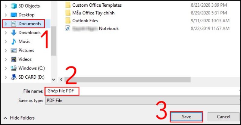 Chọn nơi lưu và đặt tên cho file PDF Chọn nơi lưu và đặt tên cho file PDF