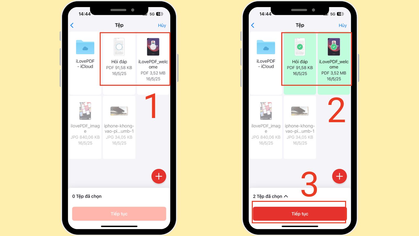 Chọn File muốn ghép nối > Tiếp tục Chọn File muốn ghép nối > Tiếp tục