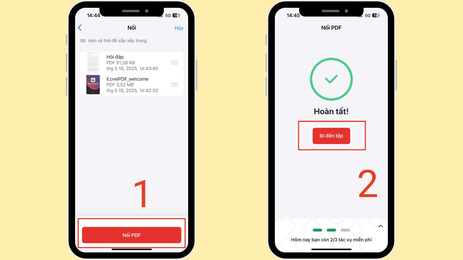 Bạn chọn Nối PDF > đi đến Tệp để xem file sau khi ghép Bạn chọn Nối PDF > đi đến Tệp để xem file sau khi ghép